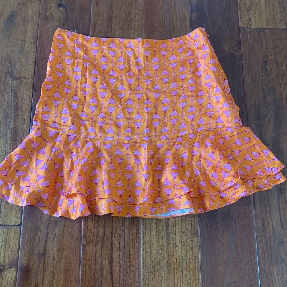 Adriana Degreas Skirt Size small Orange Silk Martini Glass Ruffle Mini luxury